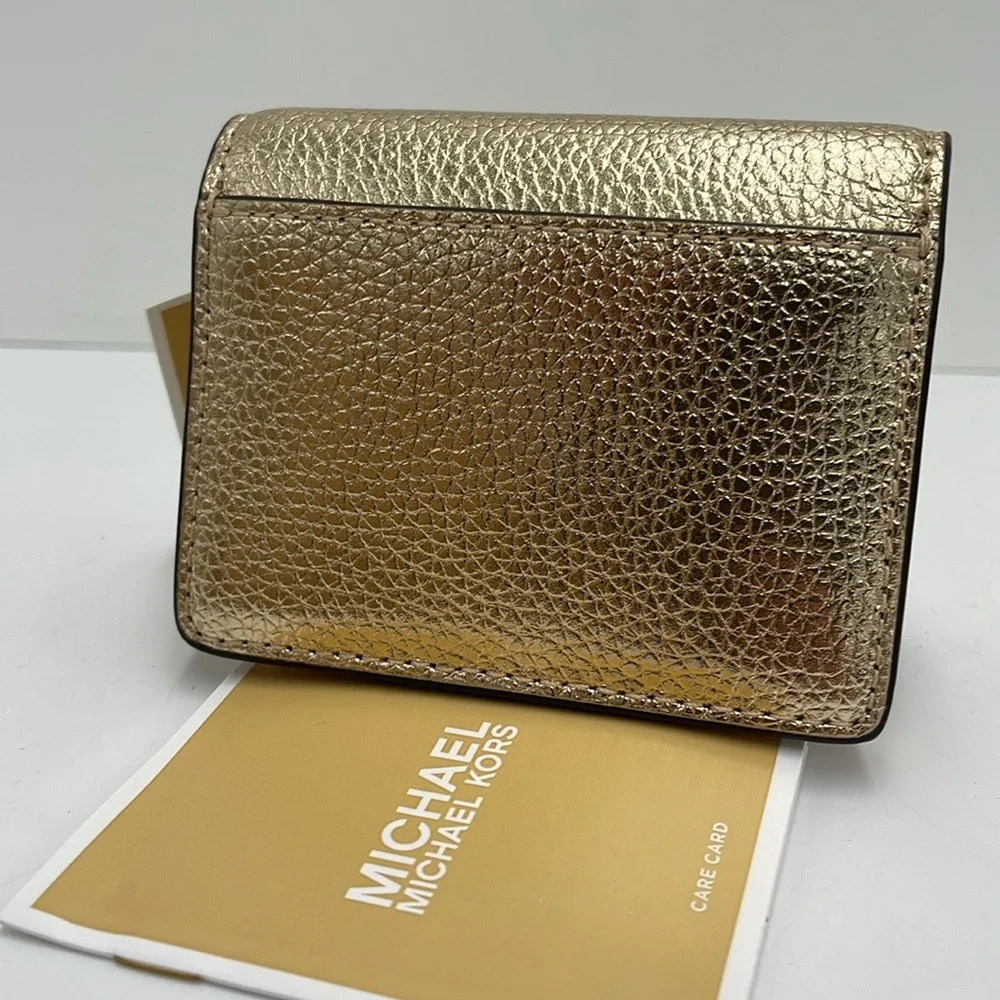 MICHAEL KORS Carson Small Metallic Pebbled Leather Wallet Pale Gold  NWT